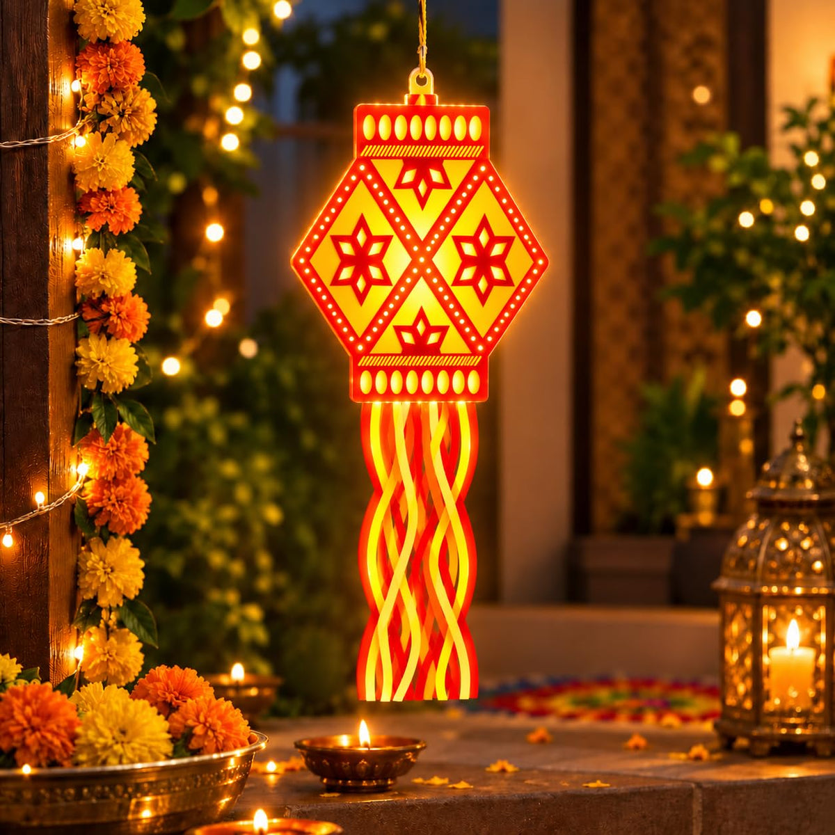 Royal Radiance LED Hanging Lantern – Traditional Golden Glow Decorative Light for Diwali, Home & Festive Decor