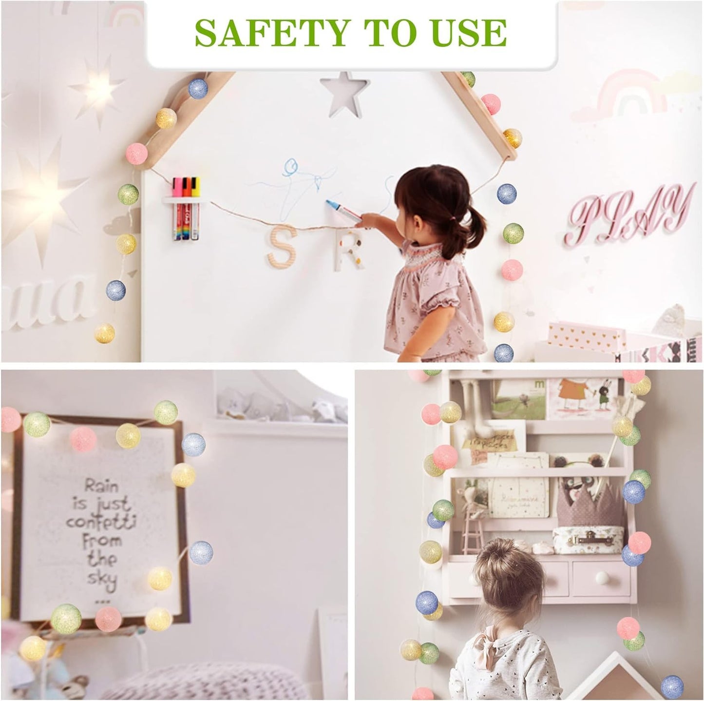 Fairy Cotton Ball Lights 10 LED Battery Powered String Light