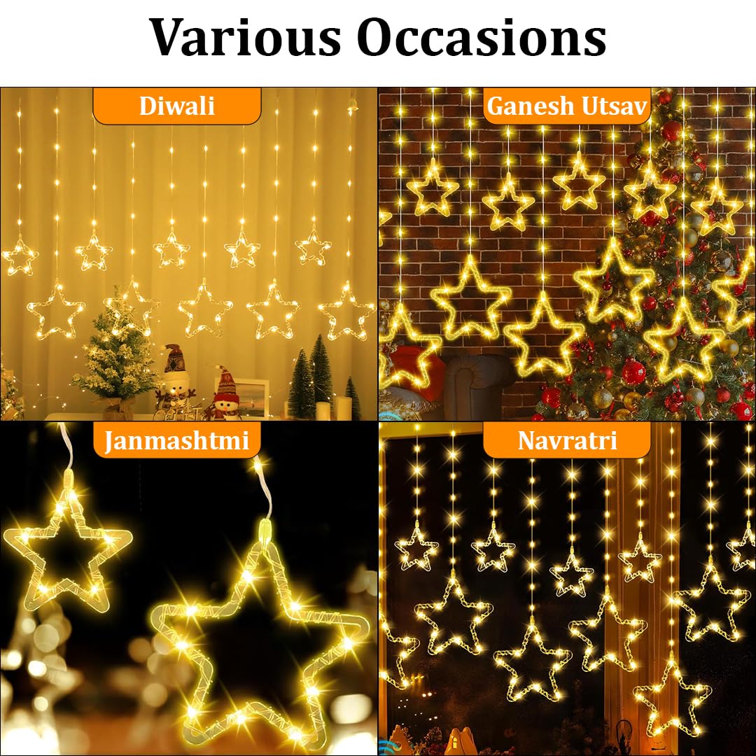 Waterproof Warm Star Curtain Lights 5+5 Neon