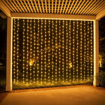 Warm Golden Waterfall Curtain LED String Lights  8-Mode AC Powered Decorative Curtain Lights