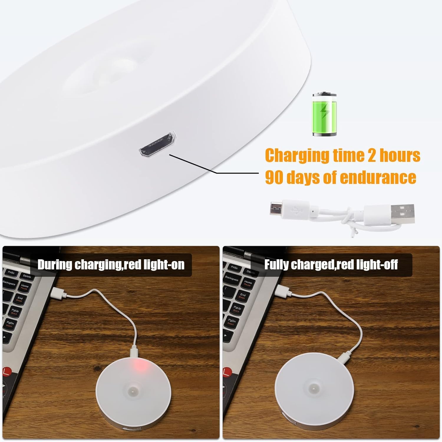 Motion Sensor Light for Home (Pack of 2) with USB Charging Wireless Self Adhesive LED Body Induction Lamp Sensor Light for Wardrobe Lights with Sensor Night Light for Cupboard Stairs