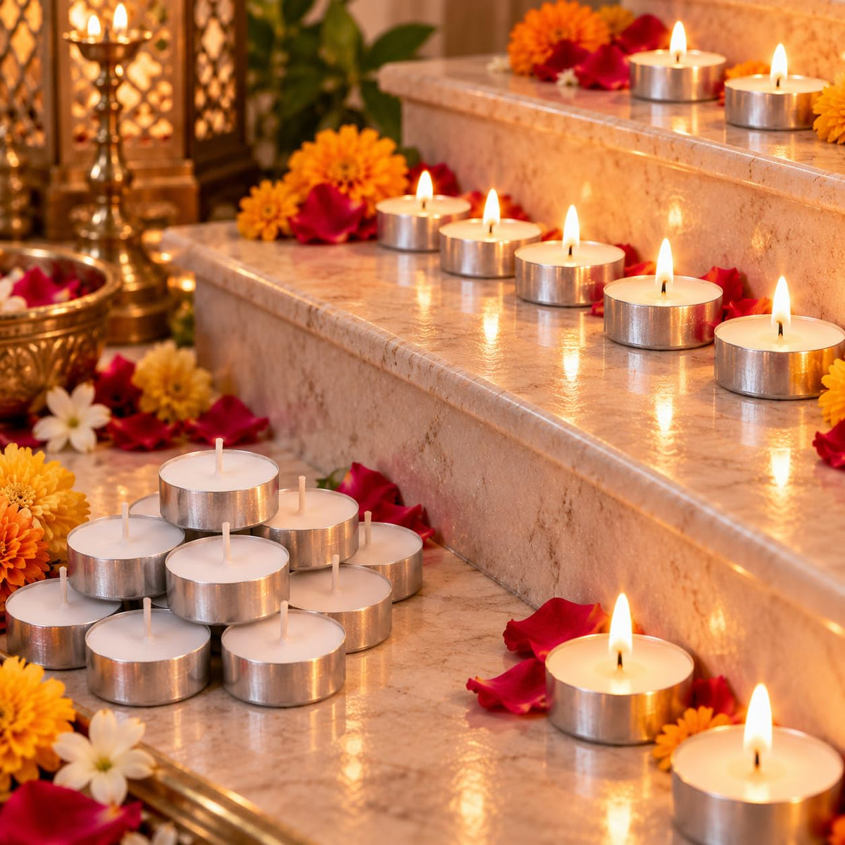 Divayanshi Wax Tea Light Candles | Scented & Decorative Tealight Candles for Home Decor, Diwali, Puja, Wedding, Birthday, Party & Romantic Candlelight Decoration- Pack of 50