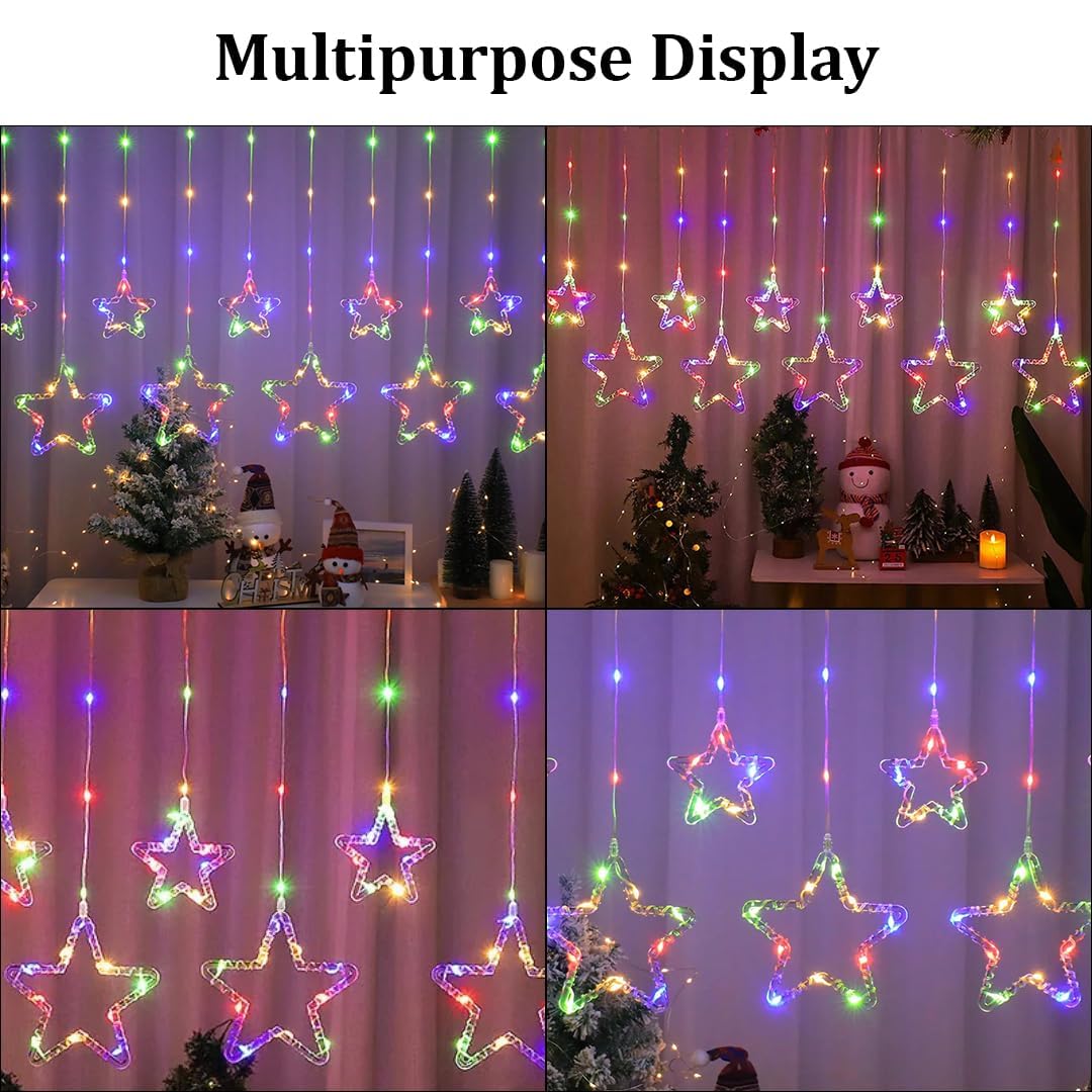 Qshare Neon Star String Lights - 5 Big and 5 Small Stars, Decorative LED Curtain Lights with 8 Flash Modes for Home, Balcony, Wall, Cafe, Indoor Outdoor Use, Festival & Celebration Decor (Multi)