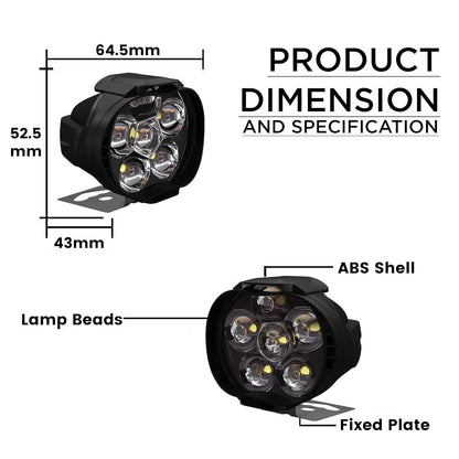 AllExtreme EXL3FWS Universal LED Fog Light Driving Work Lamp for Bike Cars and Motorcycle (6 Led, 2Pcs With Switch)