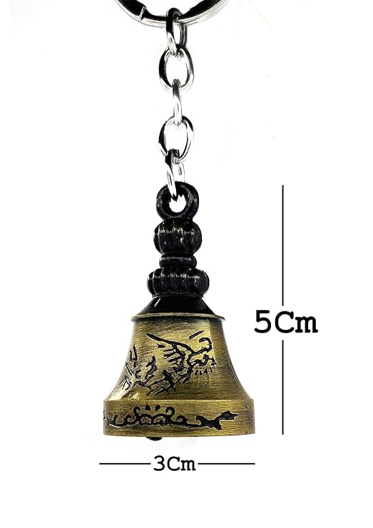 Guardian Bell For Bike Keychain | Good Luck Charm for Bike, Car, Home | Tibetan Style Antique Copper Key Chain for Positive Energy & Protection