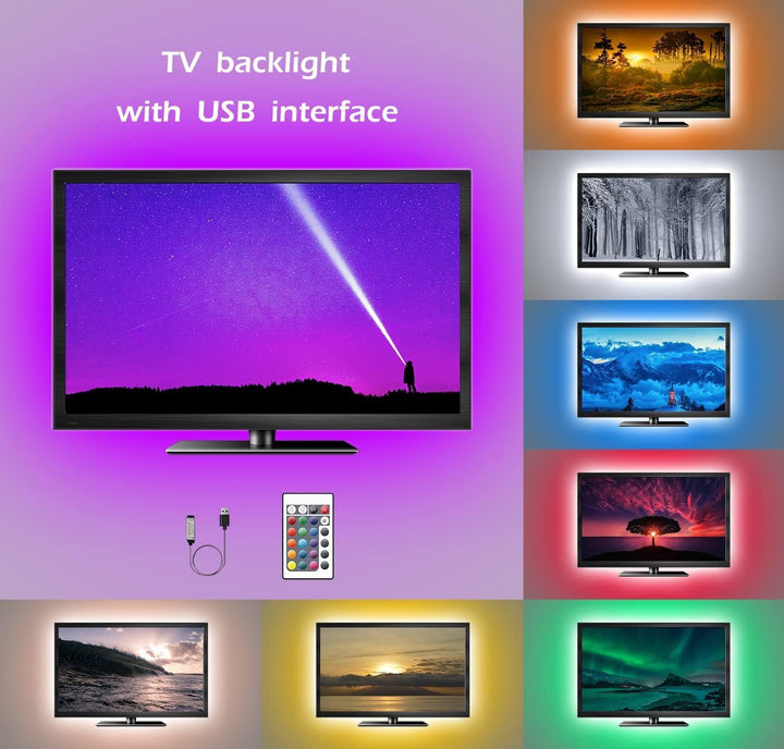 NIYAMAX 2 Meter USB-Powered 5050 RGB LED Strip Lights – 16 Color Changing Backlight Kit with Remote Control, 30 LEDs/M, Easy Installation, Perfect for Home Theater & Gaming Setup