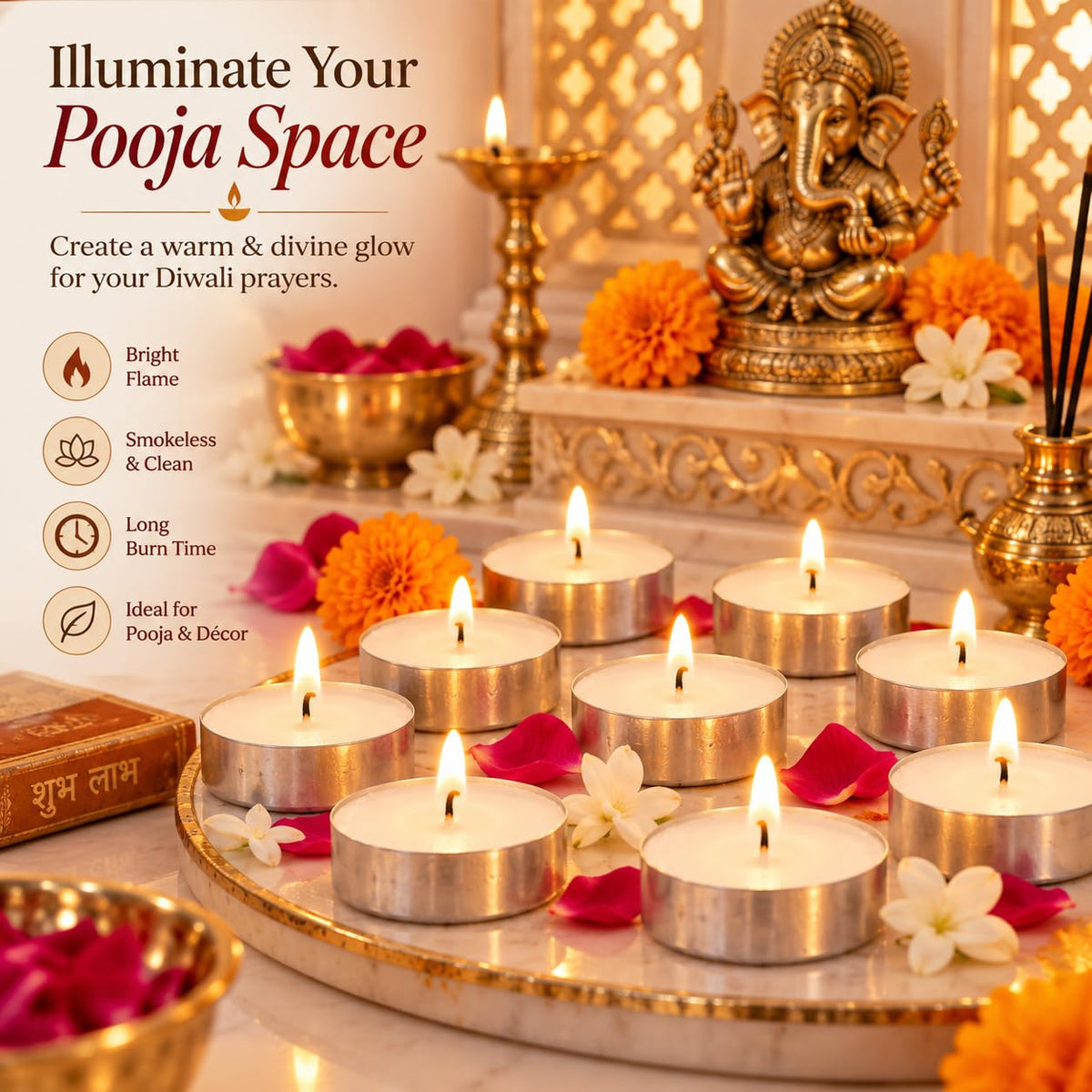 Divayanshi Wax Tea Light Candles | Scented & Decorative Tealight Candles for Home Decor, Diwali, Puja, Wedding, Birthday, Party & Romantic Candlelight Decoration- Pack of 50