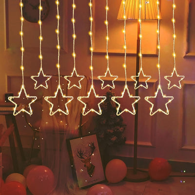 Waterproof Warm Star Curtain Lights 5+5 Neon