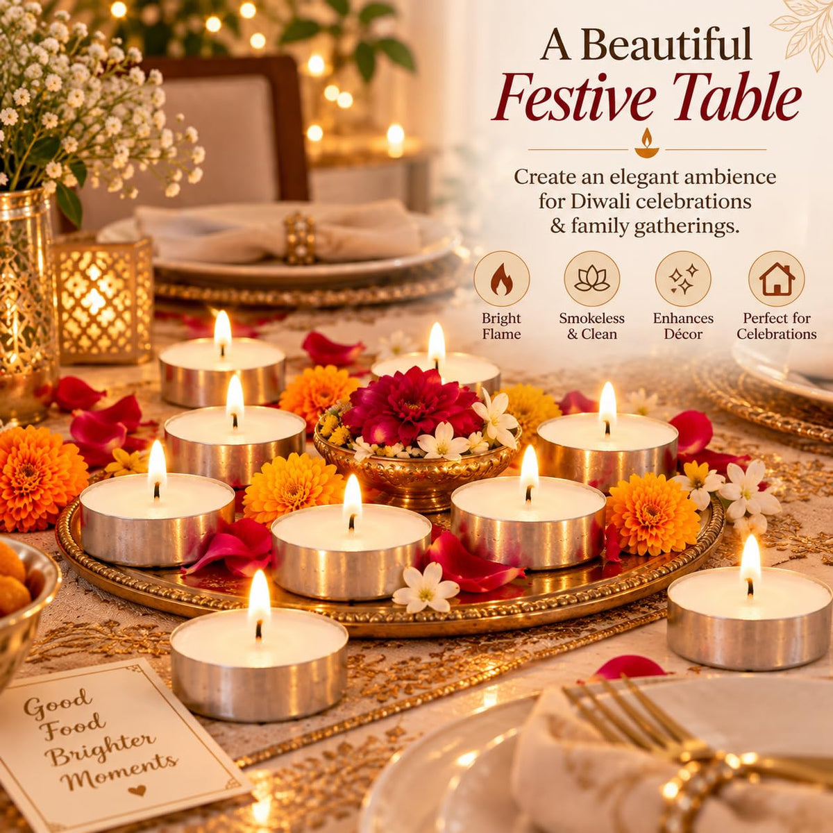 Divayanshi Wax Tea Light Candles | Scented & Decorative Tealight Candles for Home Decor, Diwali, Puja, Wedding, Birthday, Party & Romantic Candlelight Decoration- Pack of 50