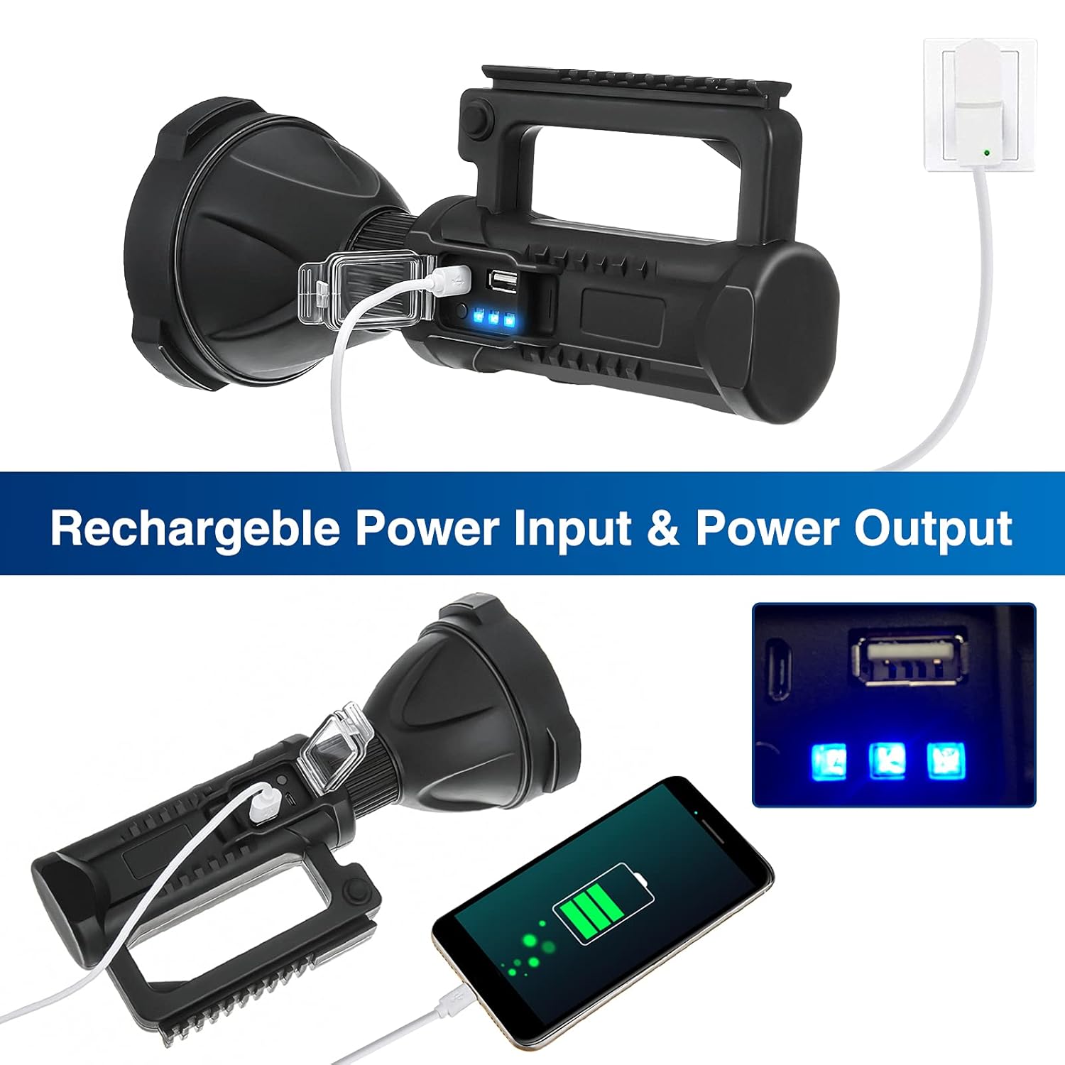 100W Rechargeable LED Multifunctional Searchlight USB Side