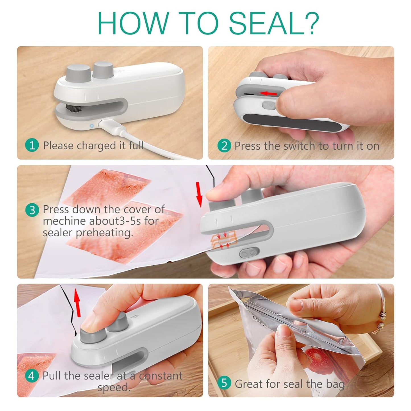 Rechargeable Mini Sealing Machine Heat Vacuum Sealer