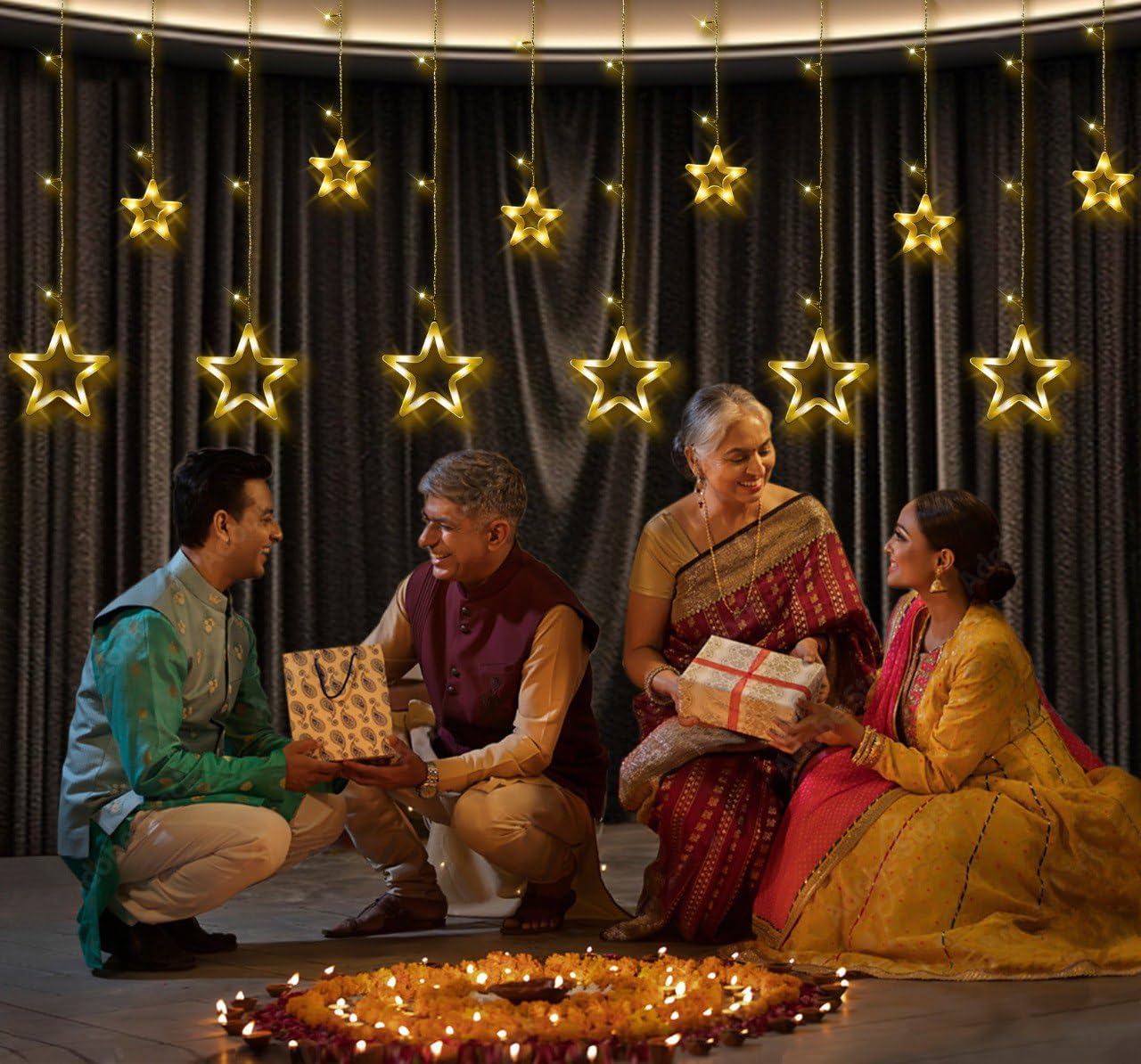 Warm White 6 Star Curtain Lights 2