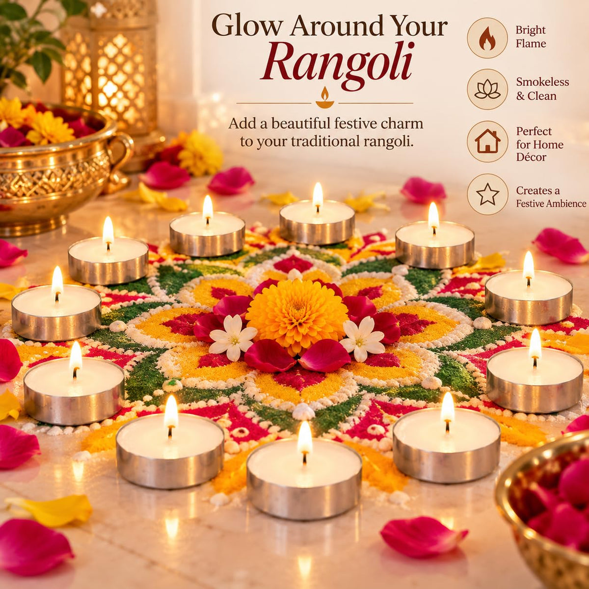 Divayanshi Wax Tea Light Candles | Scented & Decorative Tealight Candles for Home Decor, Diwali, Puja, Wedding, Birthday, Party & Romantic Candlelight Decoration- Pack of 50