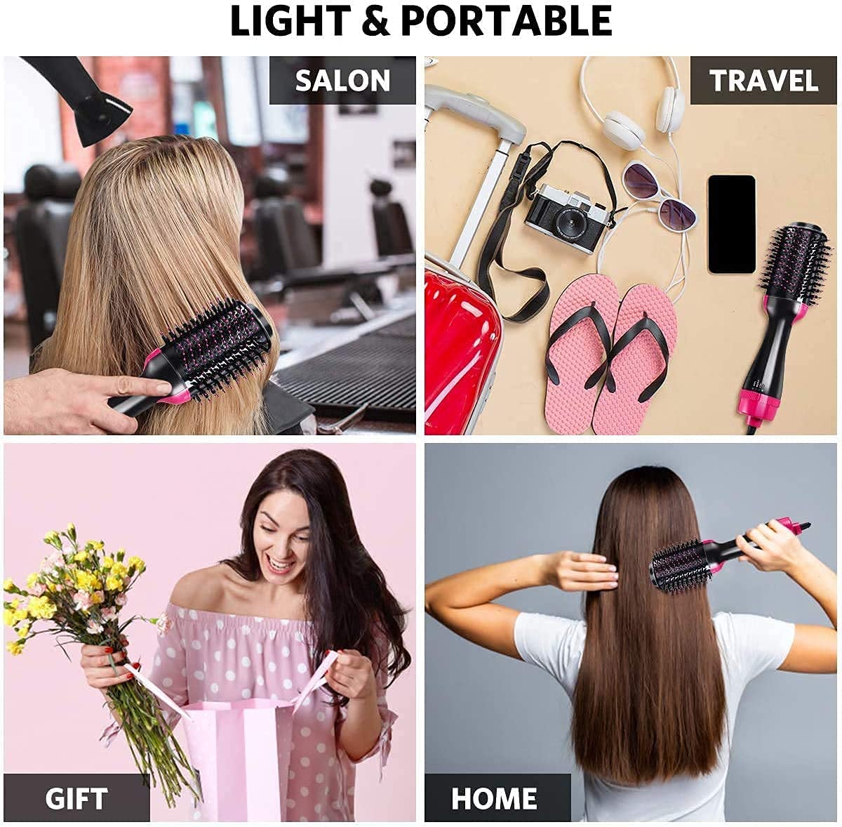 Hot Air Brush - One Step Hair Dryer Brush, 1000 Watt 6.6ft Cable 3-in-1 Salon Negative Straighten Electric Blow Dryer with New Feature Anti-scald Reduce Frizz and Static Styling Tools