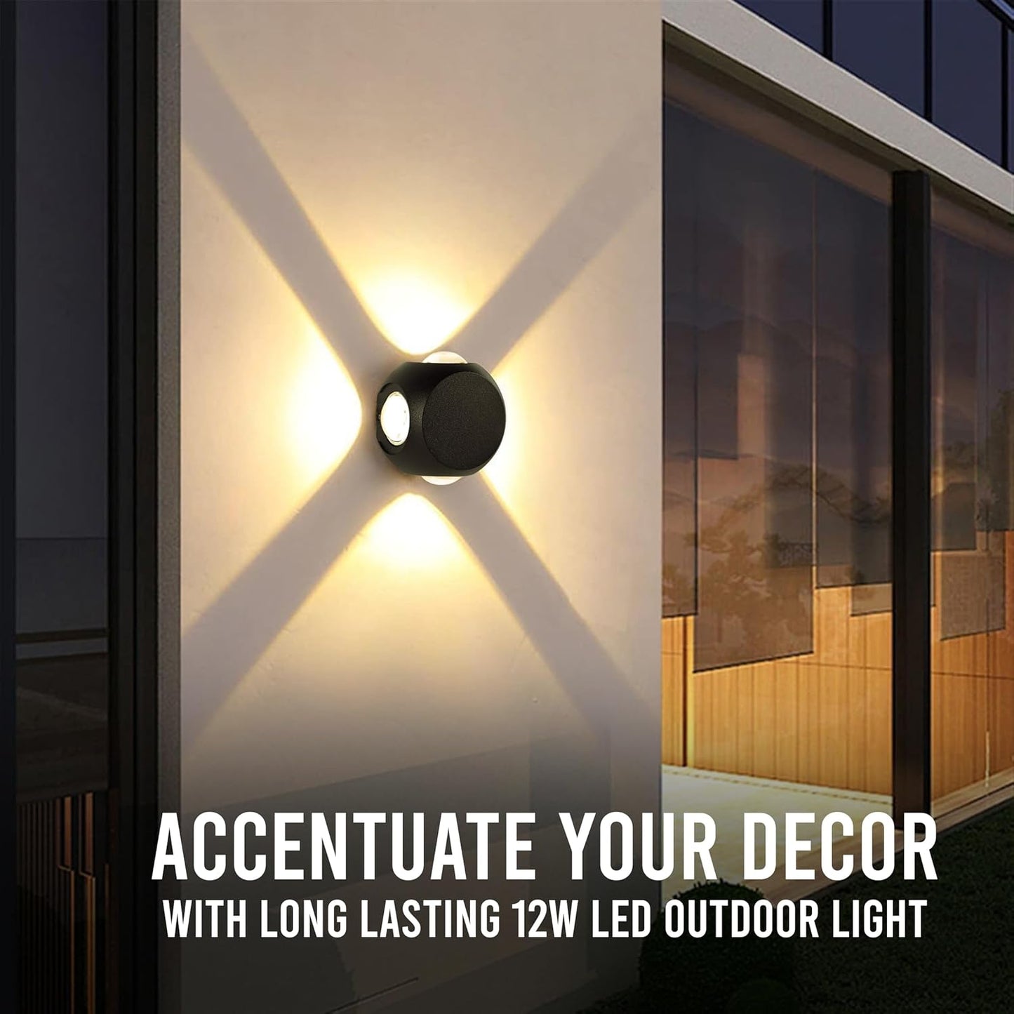 12W Matt Black 4-Way LED Wall Light – Warm White