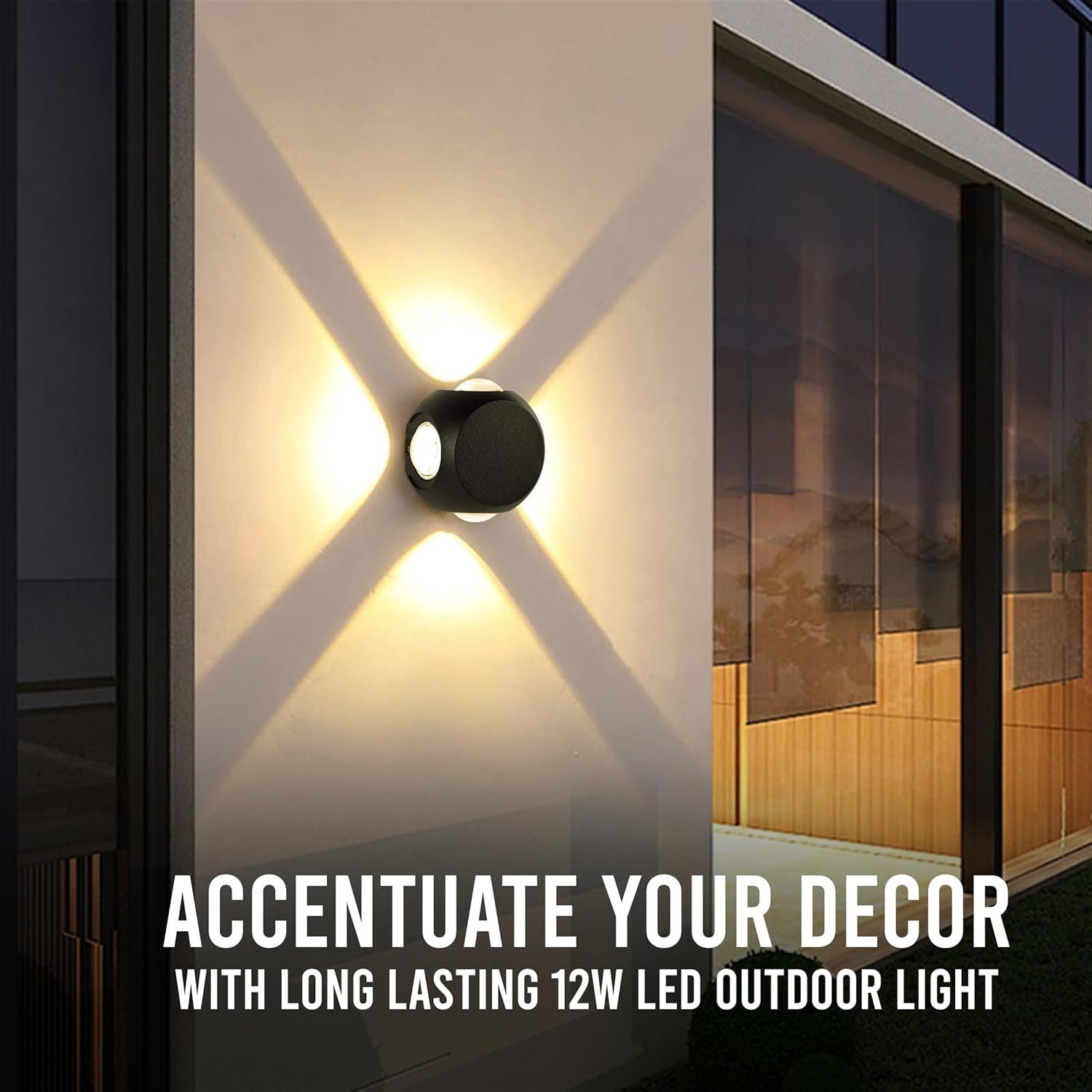 12W Matt Black 4-Way LED Wall Light – Warm White