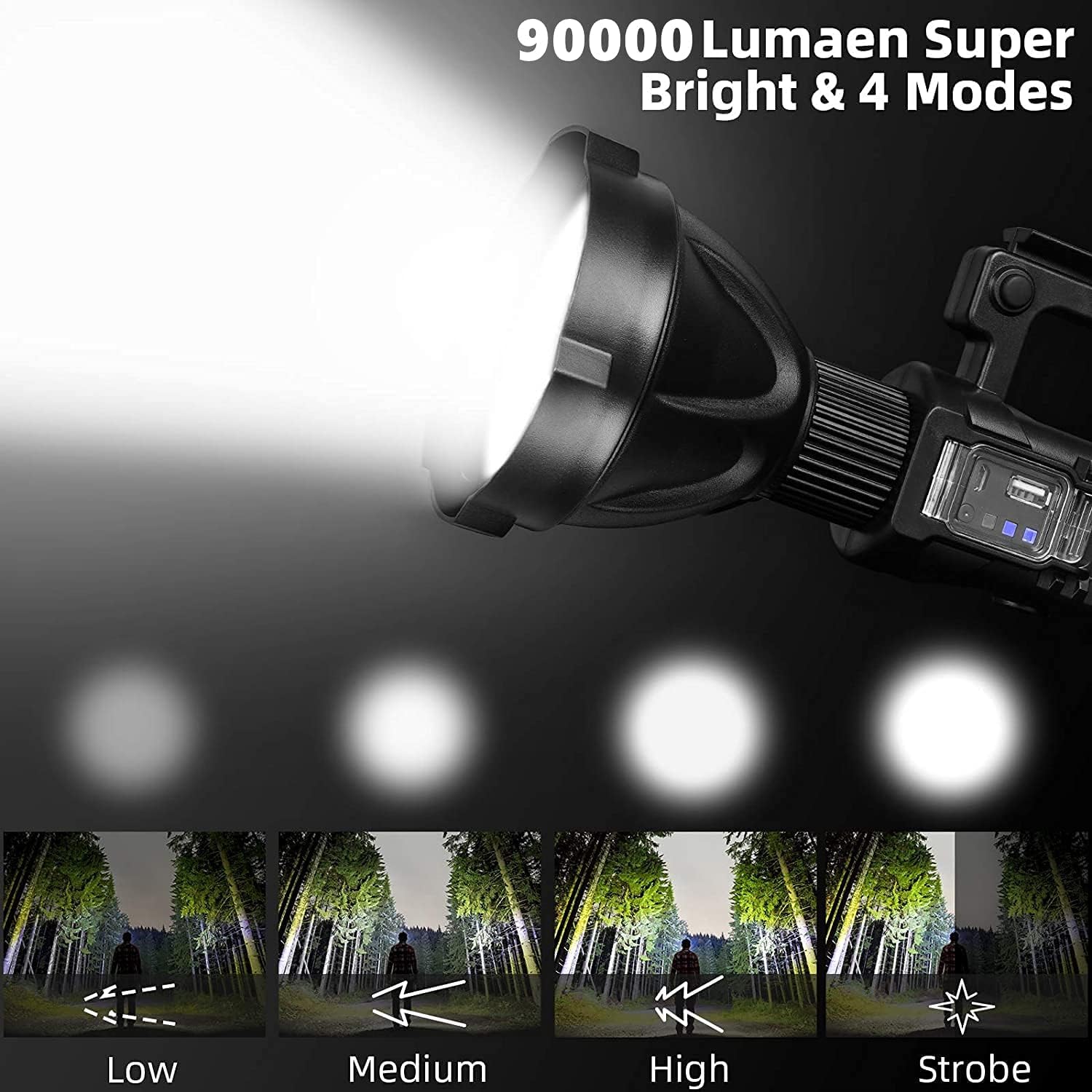 100W Rechargeable LED Multifunctional Searchlight USB Side
