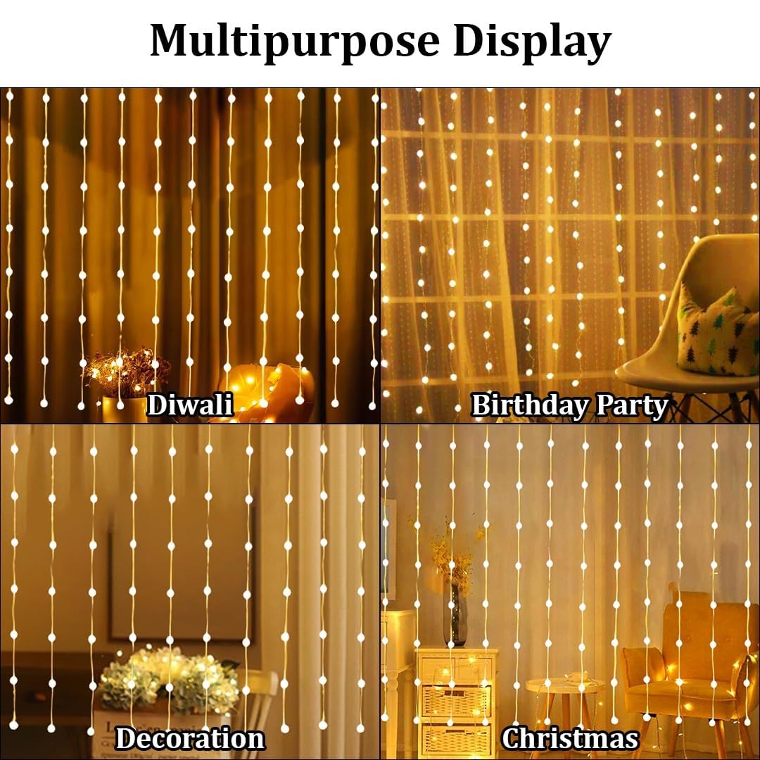 Desidiya® 80 Crystal Ball Diwali Lights for Decoration for Home Warm White Led String Lights Curtain Lights Ball Pendants 3x1 Mtr String Light with 8 Modes for Festive, Party, Christmas, Diwali Décor