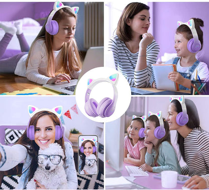 Kids Cat-Ear Bluetooth Headphones (LED, Mic,Wireless)
