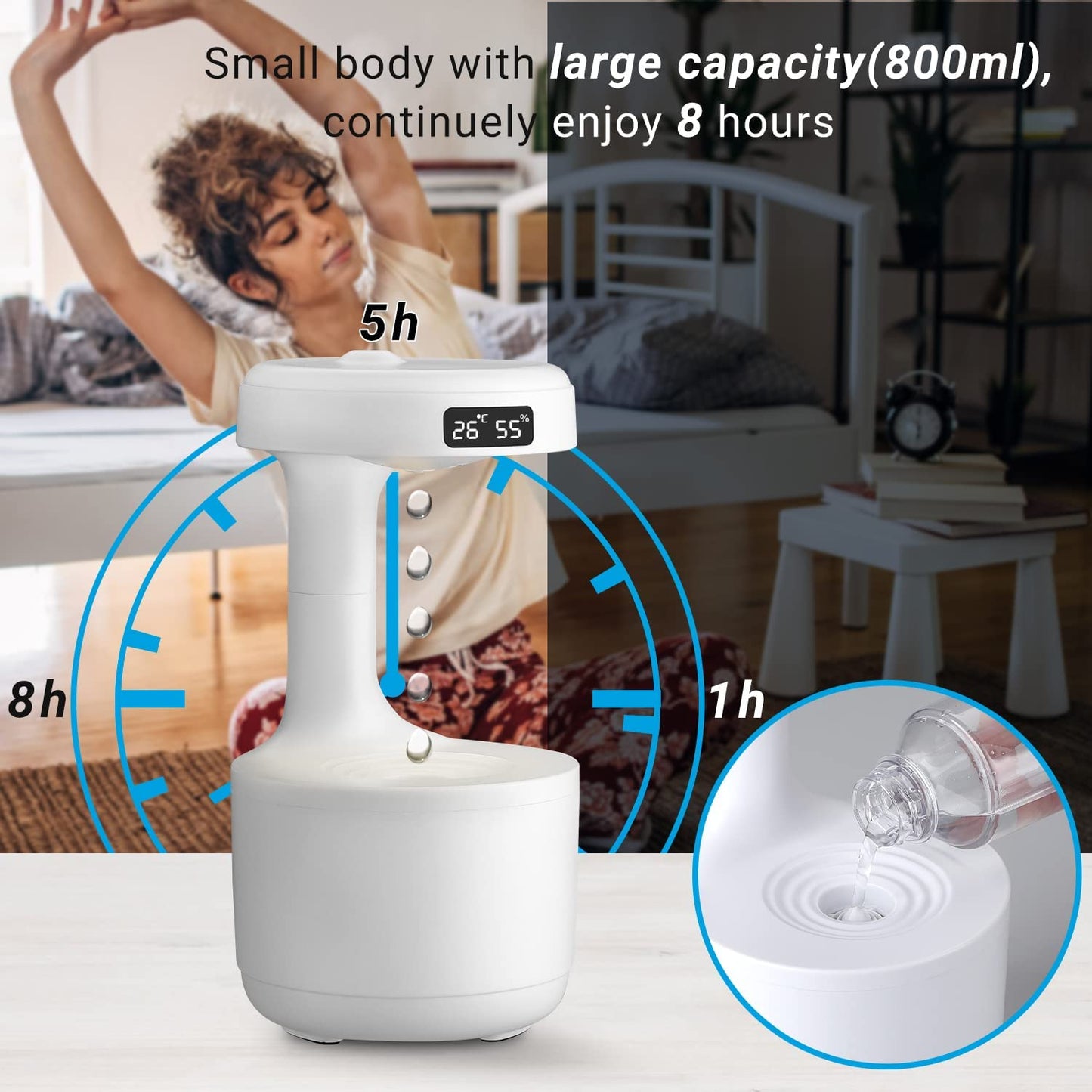 Anti-Gravity Water Droplet Humidifier with 2 Mode