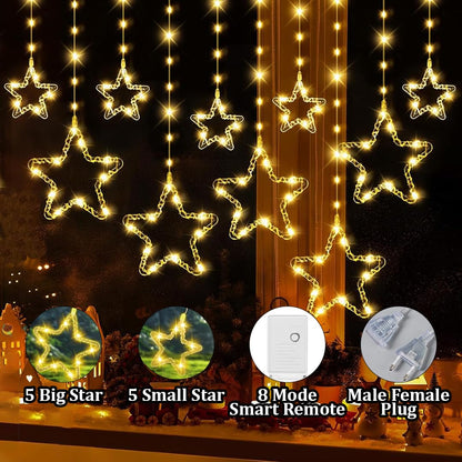Waterproof Warm Star Curtain Lights 5+5 Neon