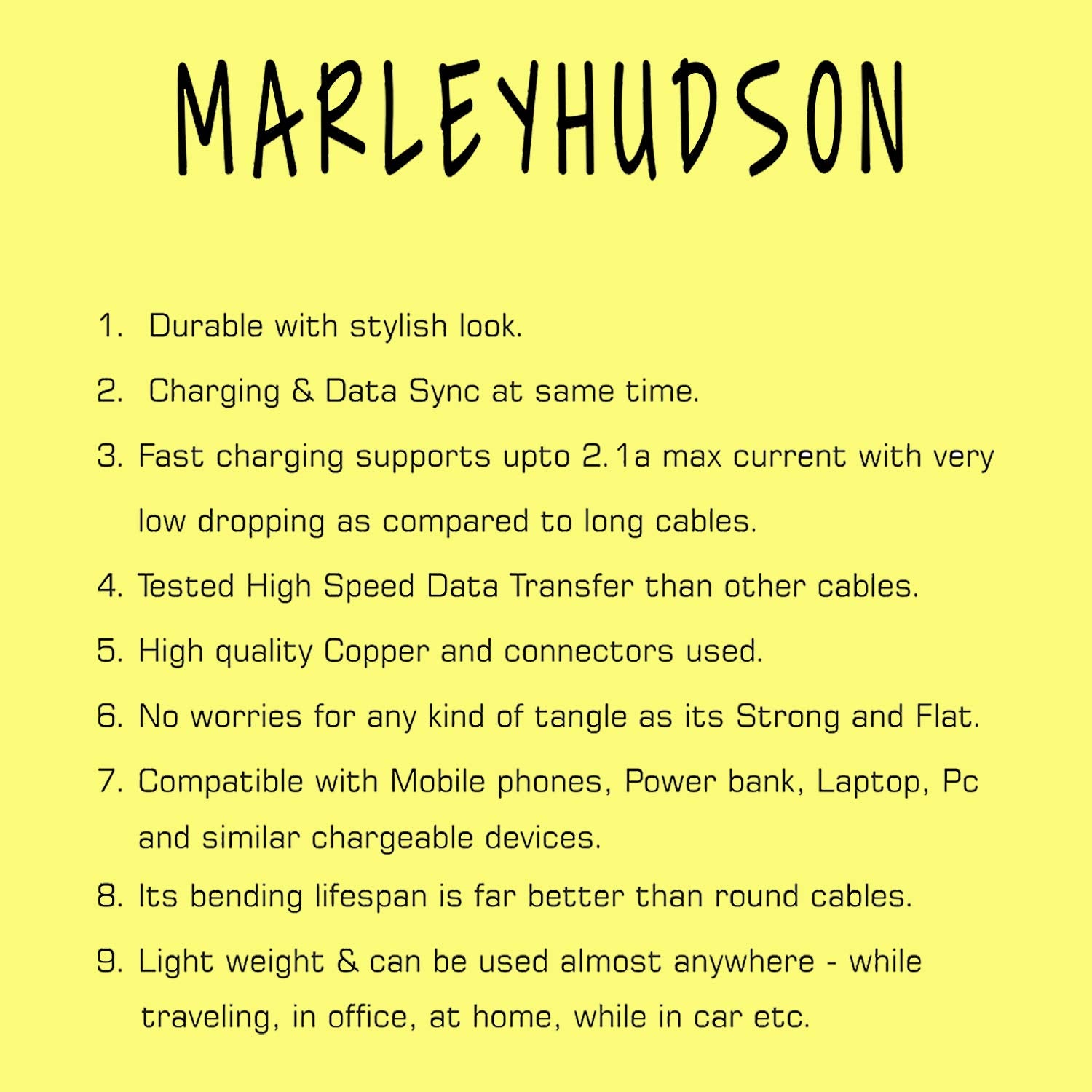 Marley Hudson Charging  Cable for Any Micro USB Supported Devices - Silver