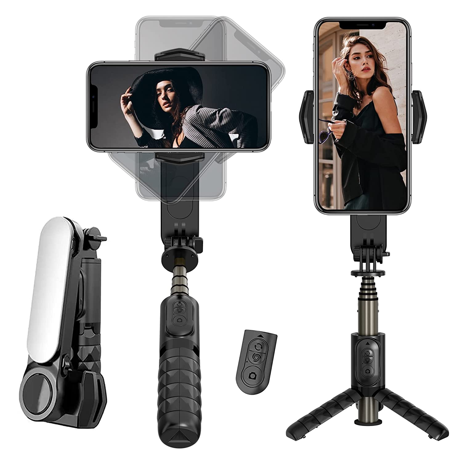 ECellStreet Foldable Mini Handheld Selfie Stick Tripod Smartphone 1-Axis Gimbal Stabilizer with Multifunction Remote 360?Automatic Rotation for iPhone Android