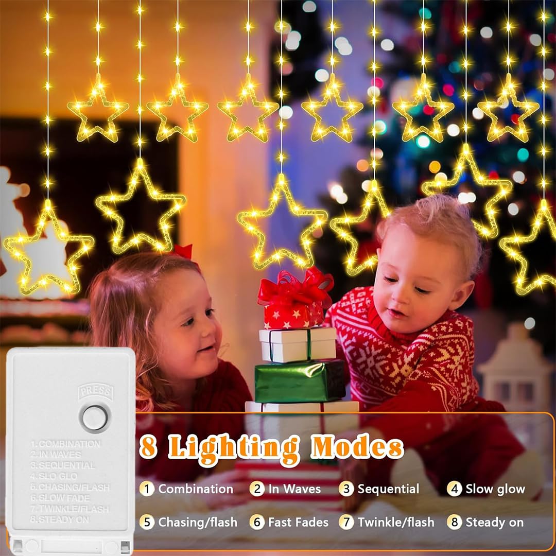 Waterproof Warm Star Curtain Lights 5+5 Neon