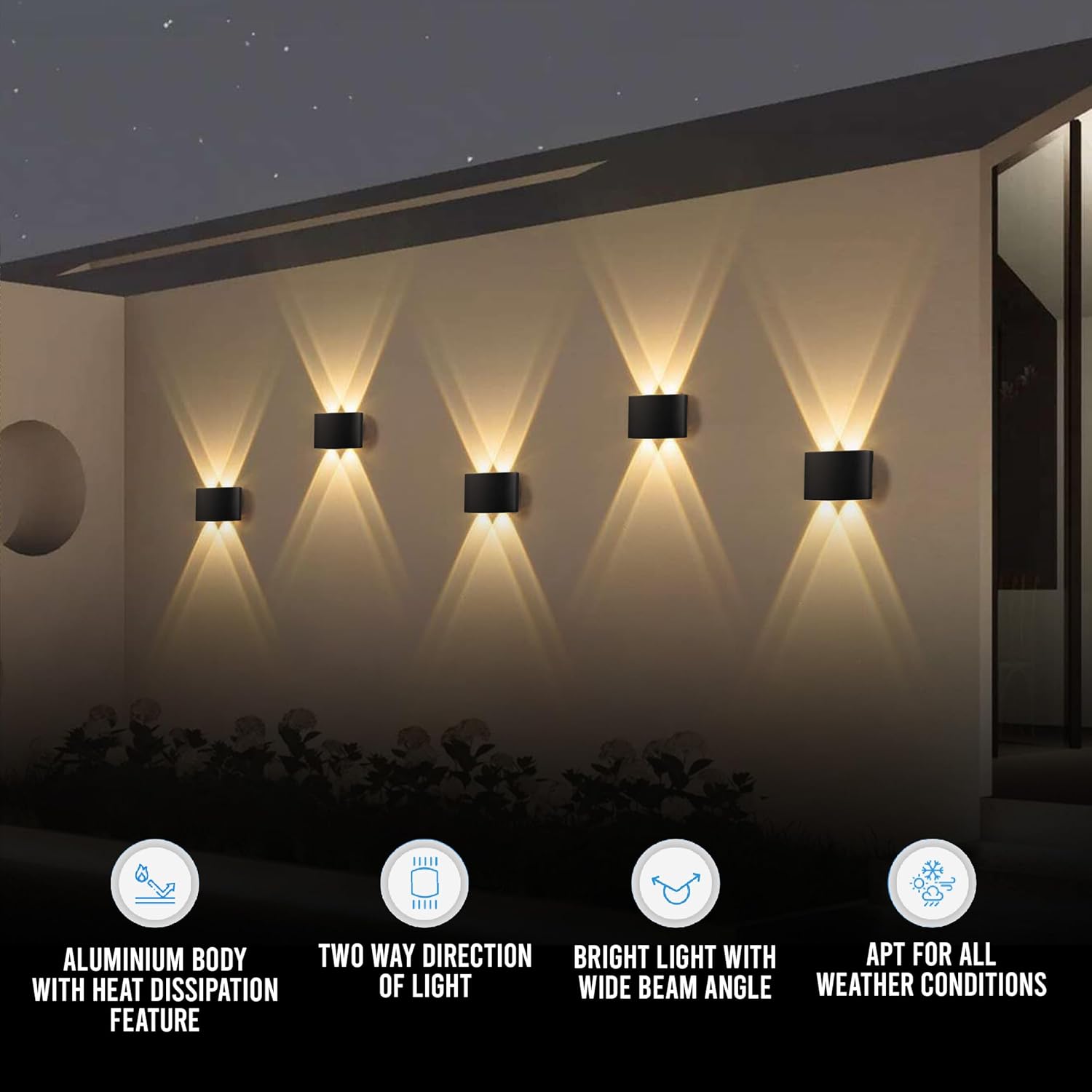 Gesto 4W Waterproof Led Wall Light for Home Decoration – Up Down 2-Way LED Wall Lamp | IP65 Outdoor Fancy Wall Lights for Balcony,Gate,Elevation,Garden,Patio | Decorative Wall Mount Light -Pack of 1