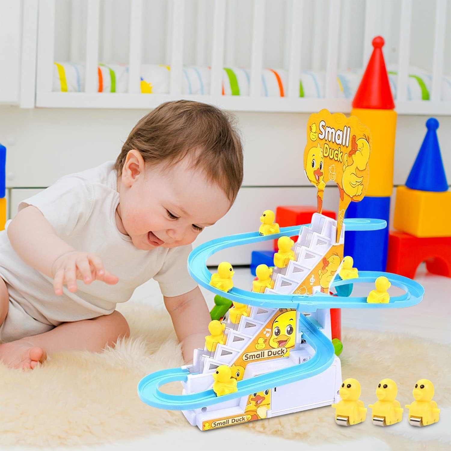Cute Duck Climbing Stairs Toy with Lights & Music