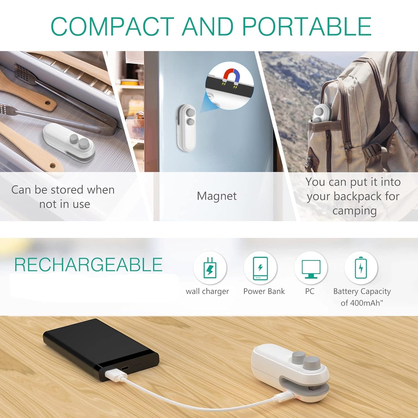 Rechargeable Mini Sealing Machine Heat Vacuum Sealer