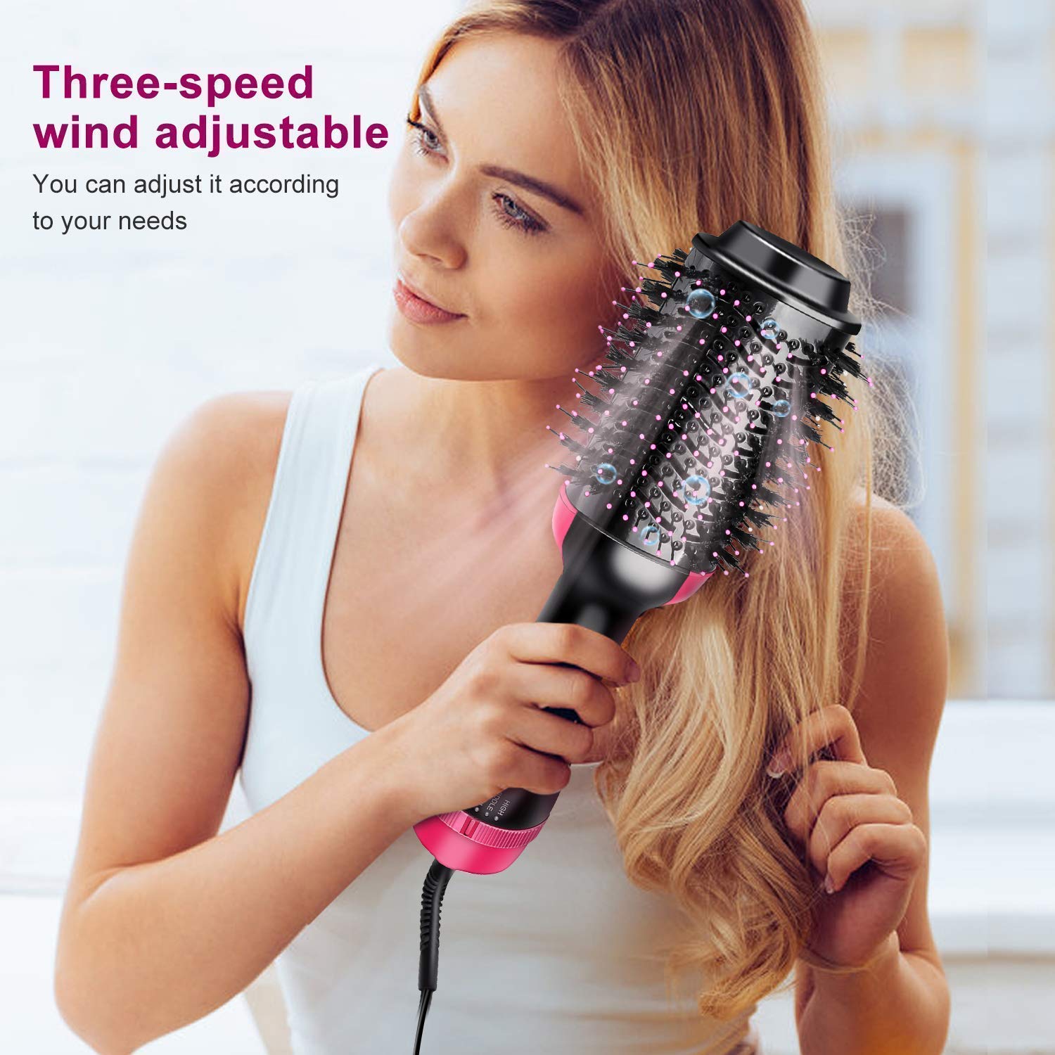 Hot Air Brush - One Step Hair Dryer Brush, 1000 Watt 6.6ft Cable 3-in-1 Salon Negative Straighten Electric Blow Dryer with New Feature Anti-scald Reduce Frizz and Static Styling Tools