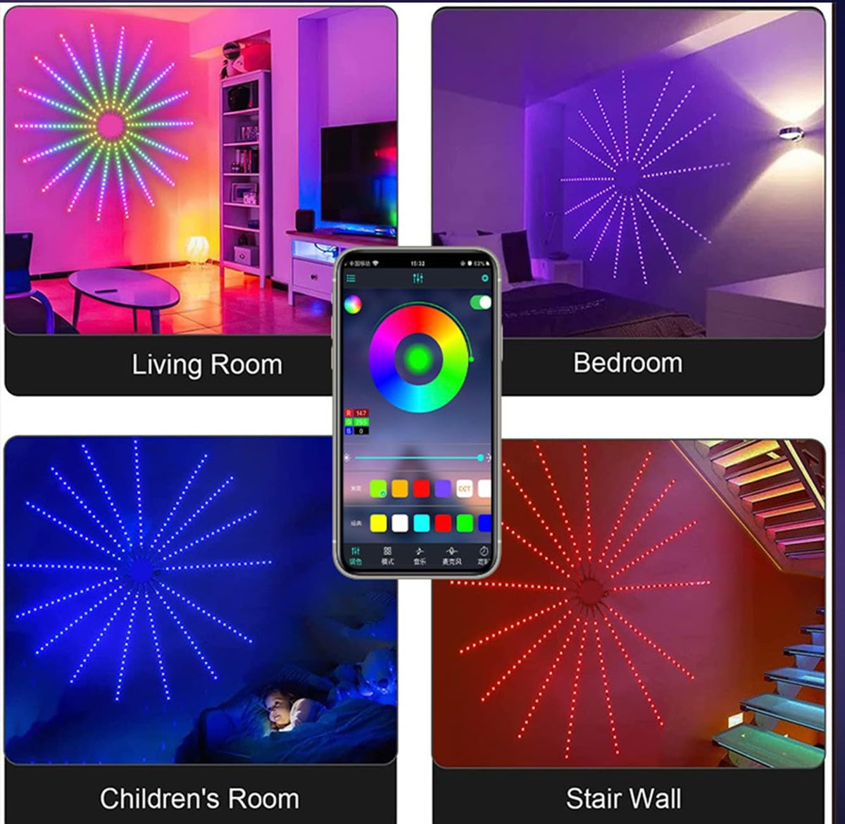 RGB Firework LED Lights for Shop & Showroom Glass Decoration, App & Remote Control, Music Sync, USB Powered