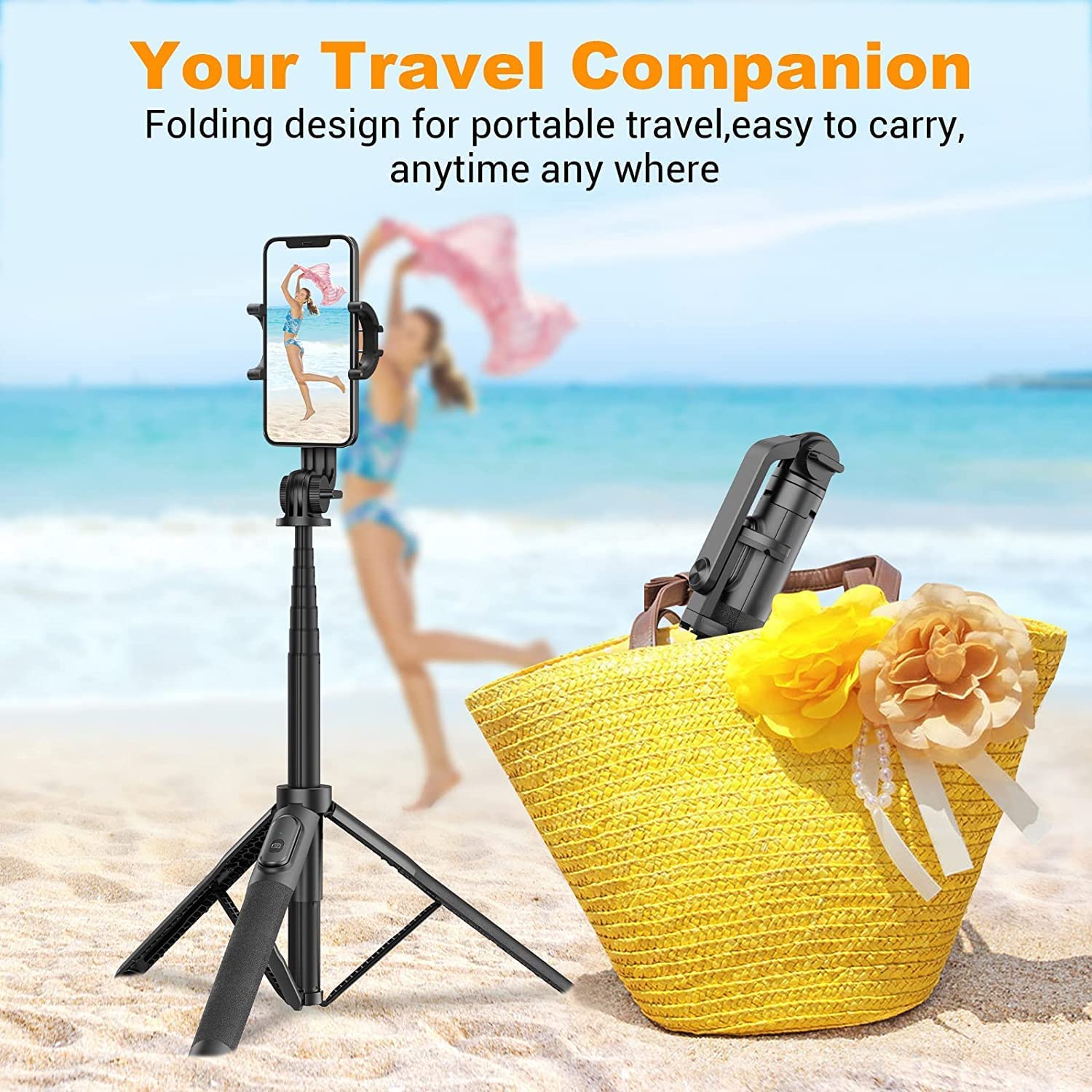 Q05 New Long Bluetooth Extendable Selfie Stick for Mobile Phone & Camera's with Wireless Remote & Tripod Stand Portable Lightweight Long Multi-Function for YouTube, Photos & Cooking