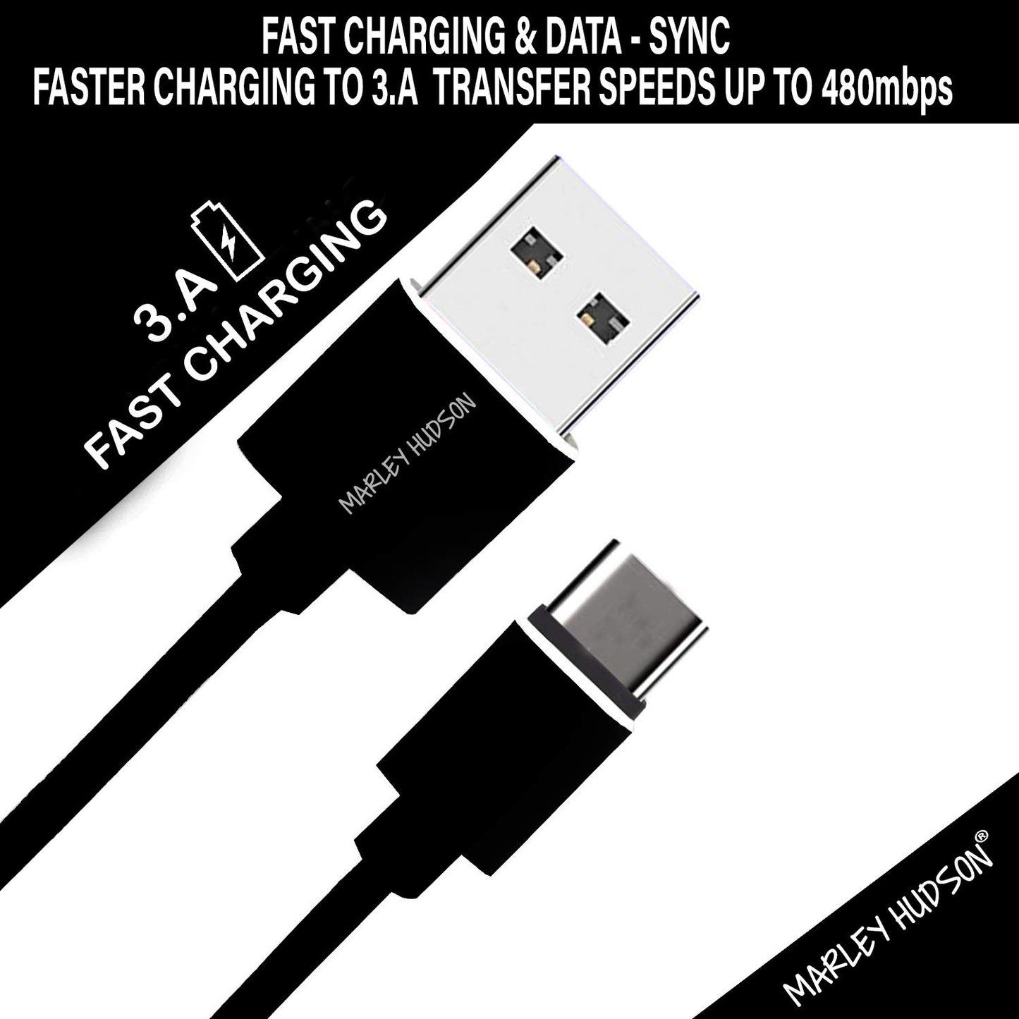 Marley Hudson USB Type-C to USB-A 2.0 Male Data Cable - 0.91m/3ft