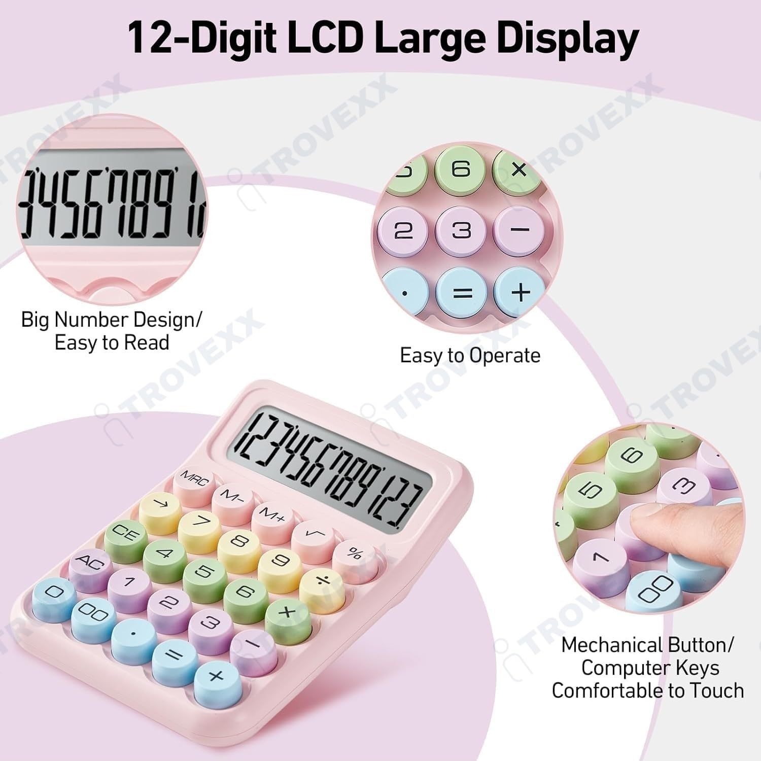 Cute Desktop Calculator with Large LCD Display, Soft Bubble Keys, GT & AC Buttons – Perfect for Study, Office & Home Use
