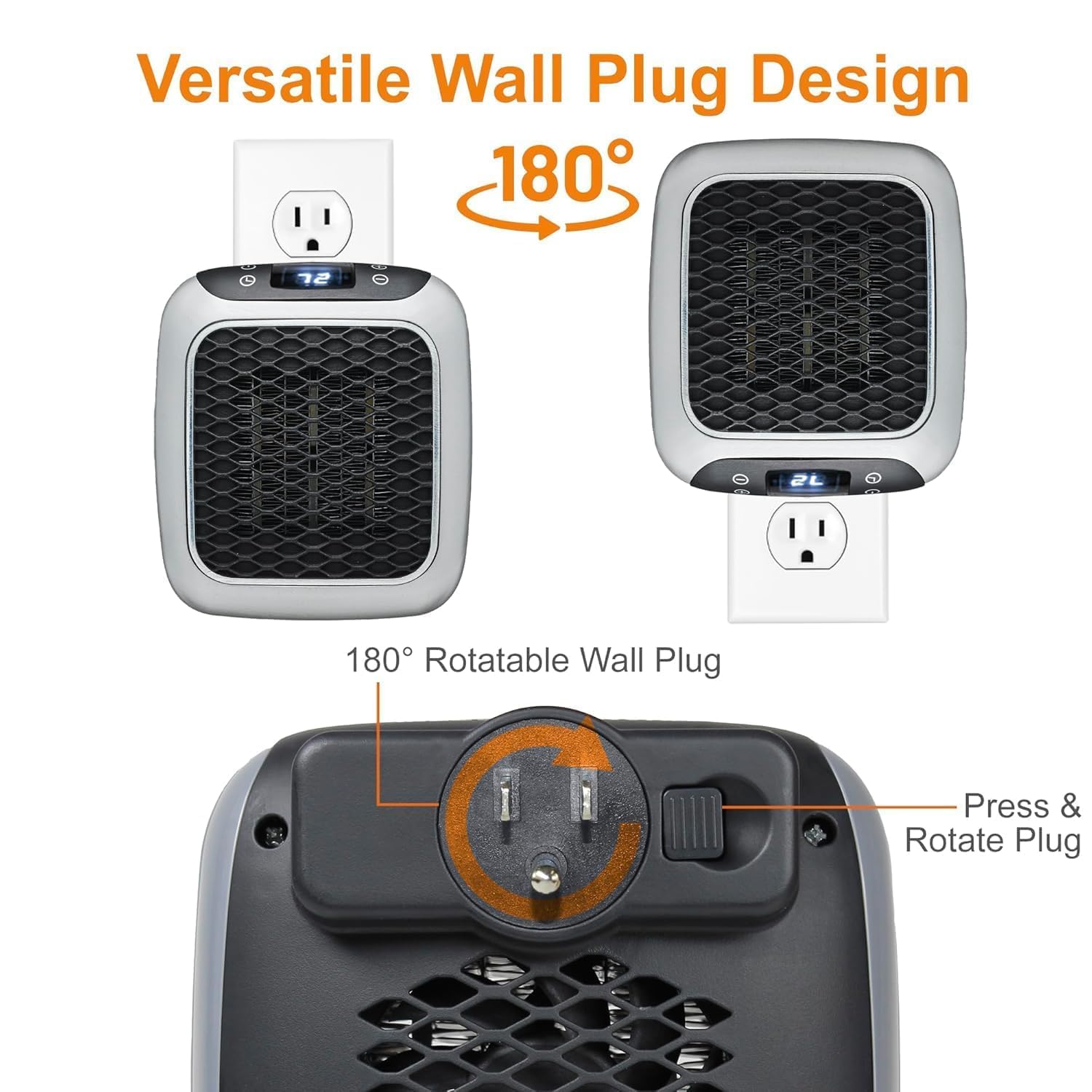 800 Convenient Wall Outlet Heater with Adjustable Thermostat Programmable 12 Hour Timer Auto Shut-Off - Mini Ceramic Heater Quiet and Space Saving