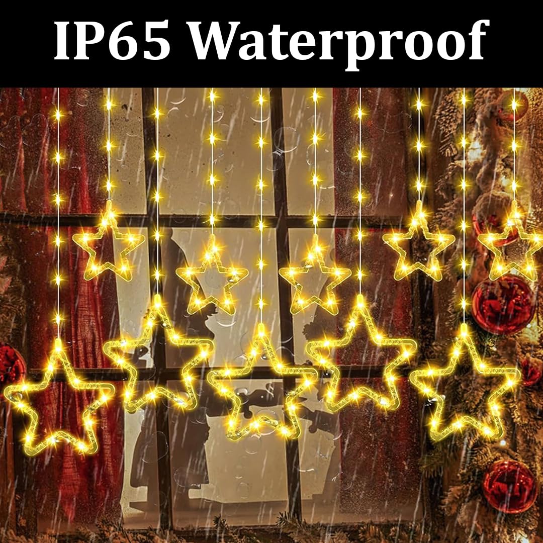 SOOLID 5+5 Star LED Curtain String Lights | Waterproof Decorative Fairy Lights for Diwali, Christmas, Wedding, Party, Bedroom | Warm White & Multi-Colour Hanging Lights for Home Decoration