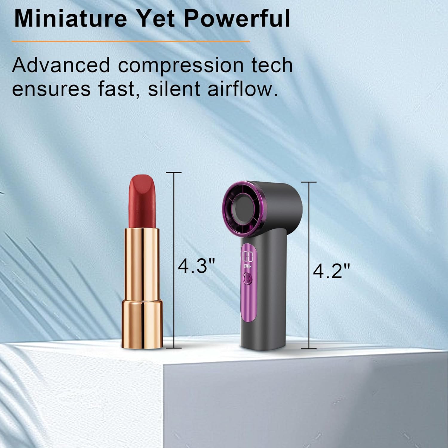 TINNY Mini Fan Rechargeable Pocket Fan with Digital LED Display & Powerful 6 Speed Cooling