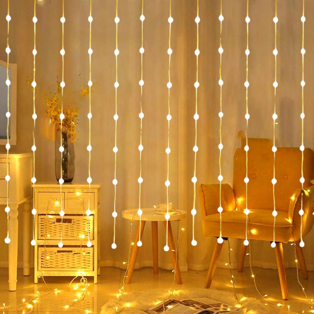 Desidiya® 80 Crystal Ball Diwali Lights for Decoration for Home Warm White Led String Lights Curtain Lights Ball Pendants 3x1 Mtr String Light with 8 Modes for Festive, Party, Christmas, Diwali Décor