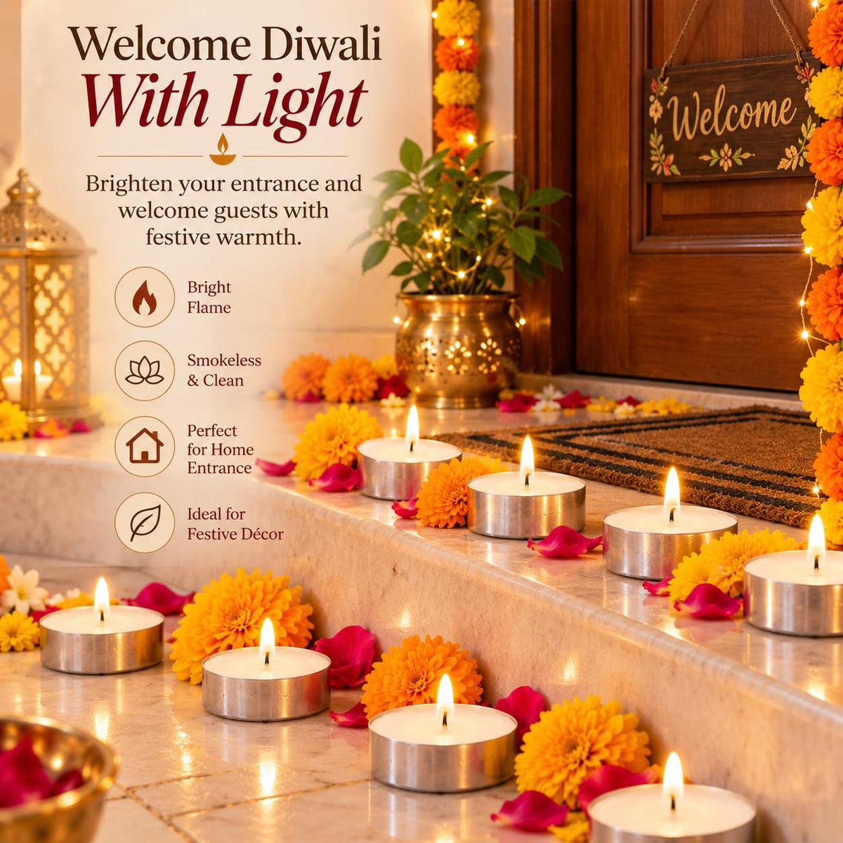 Divayanshi Wax Tea Light Candles | Scented & Decorative Tealight Candles for Home Decor, Diwali, Puja, Wedding, Birthday, Party & Romantic Candlelight Decoration- Pack of 50