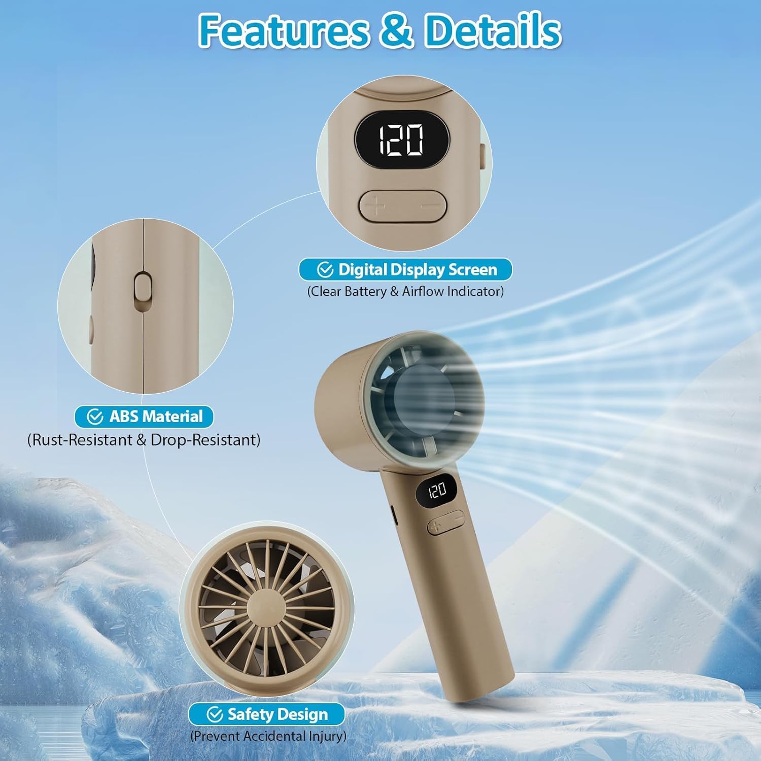 AeroChill Turbo Mini Fan – 120 Speed Portable Handheld Cooling Fan with Digital Display