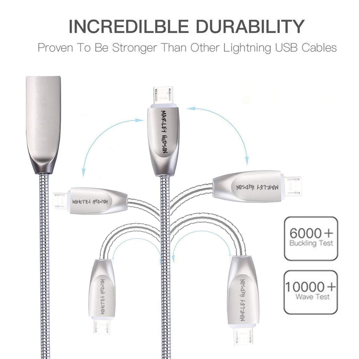Marley Hudson Charging  Cable for Any Micro USB Supported Devices - Silver