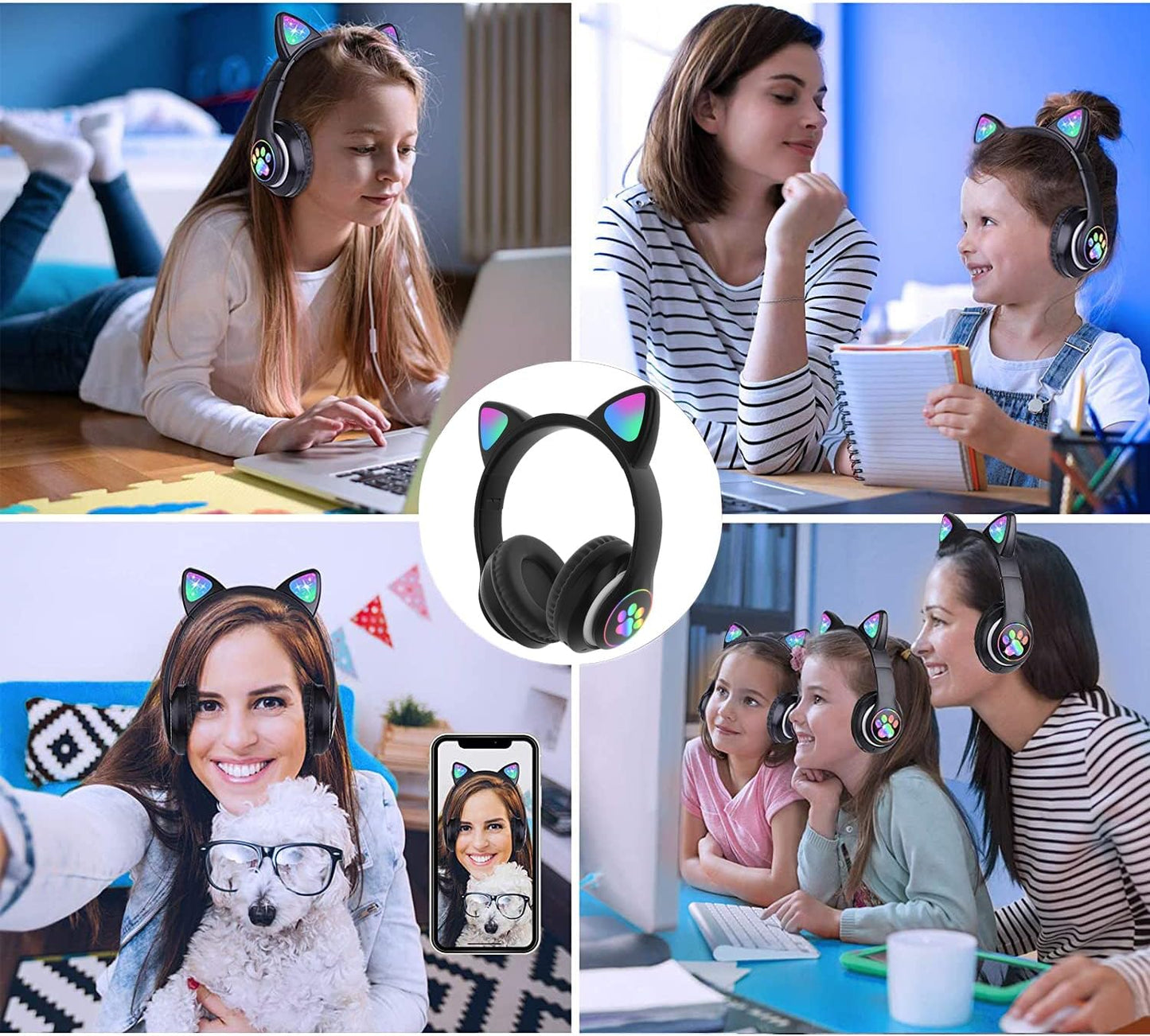 Kids Cat-Ear Bluetooth Headphones (LED, Mic,Wireless)