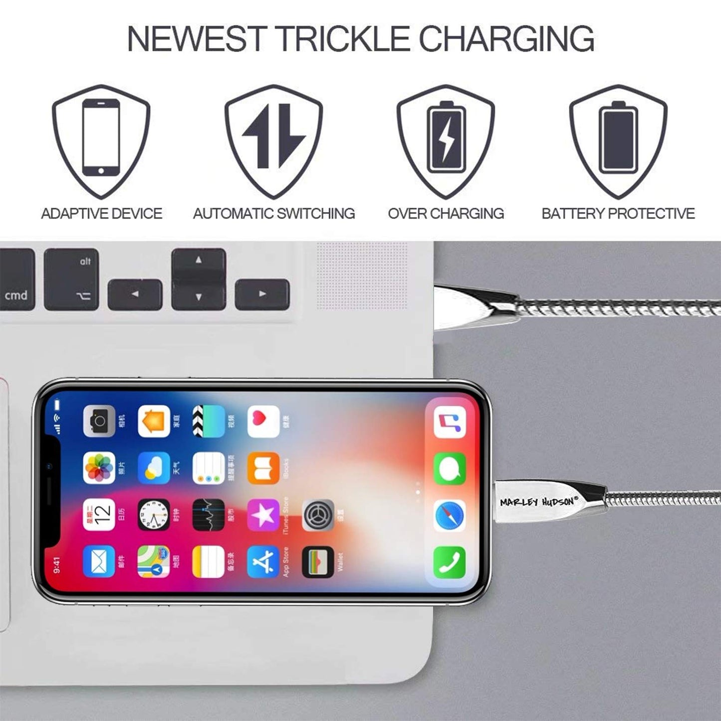 Marley Hudson Lightning USB Charging  Cable for iOS Devices (Silver) for Iphone / iPad