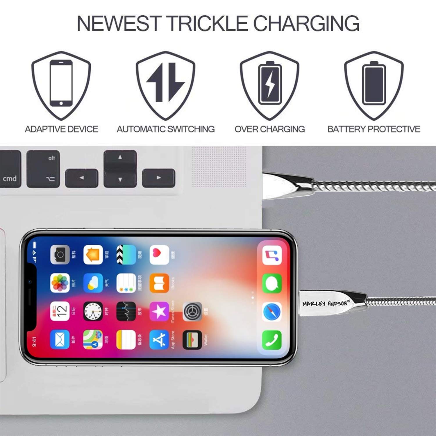 Marley Hudson Lightning USB Charging  Cable for iOS Devices (Silver) for Iphone / iPad