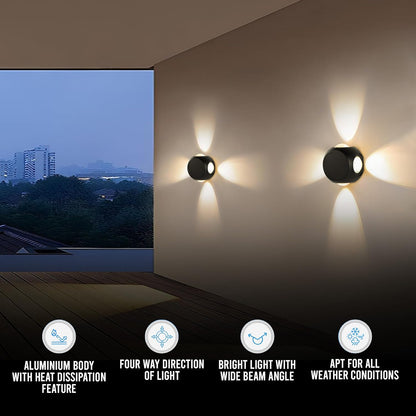 12W Matt Black 4-Way LED Wall Light – Warm White