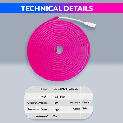 5m Neon LED Strip Light with SMPS & 3A Adapter