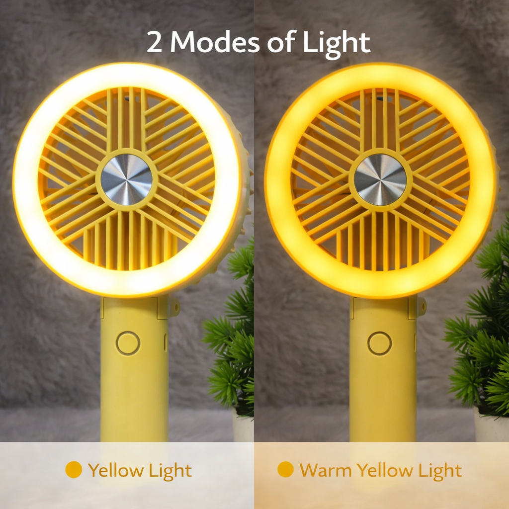 GlowBreeze Rechargeable Mini Fan with Ring Light & 3 Speed Cooling for Office, Selfie & Travel