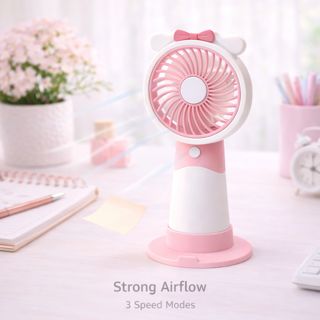 Cute Portable Charging 3 Speed Mode Fan with Desk Stand